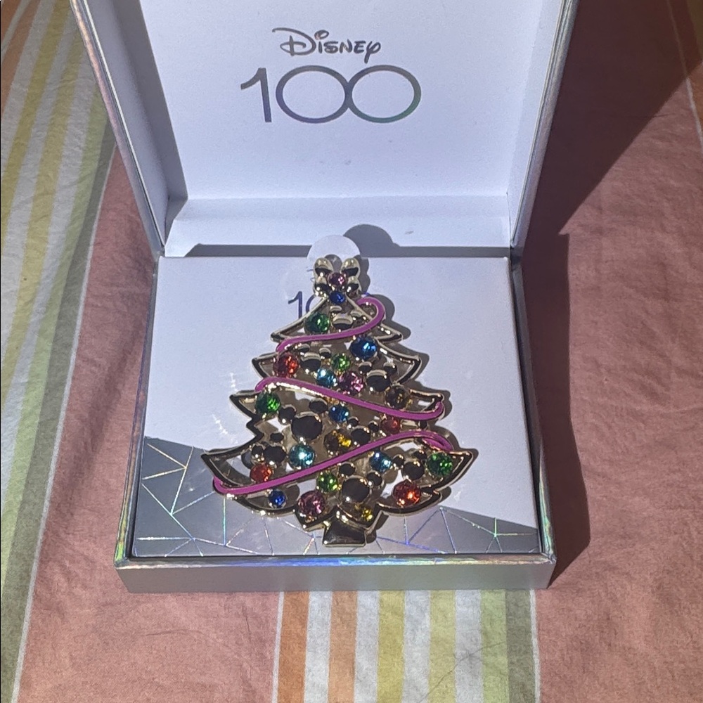 Disney Festive Christmas Tree Brooch with Colorful Gems